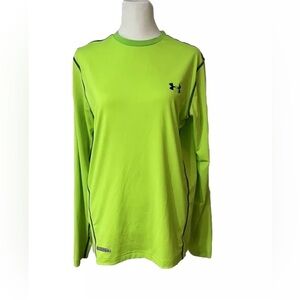 Under Armour Long Sleeve Shirt Mens Neon Lime Green Heat Gear Compression Sz Med